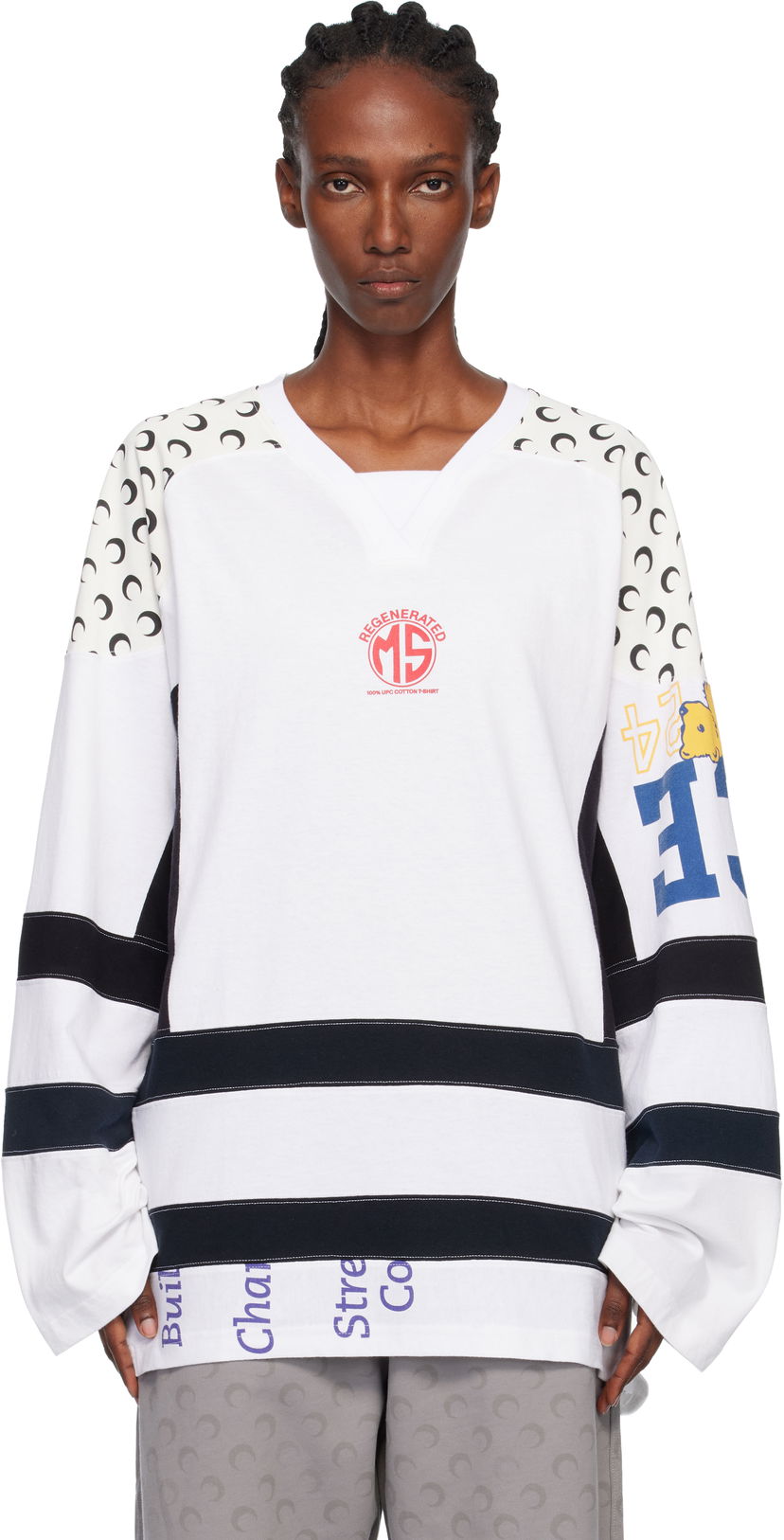 Джерсі Marine Serre Regenerated Graphic Cotton Long Sleeve Hockey T-shirt Різнокольоровий | MTT095AUJER0003