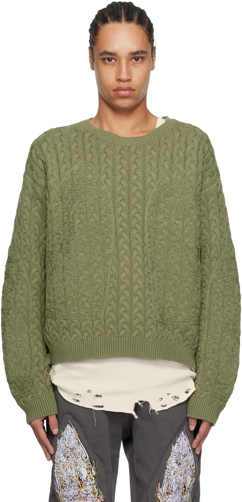 Cветр Who Decides War Who Decides War Cable Knit Sweater Зелений | 1110300011SS25