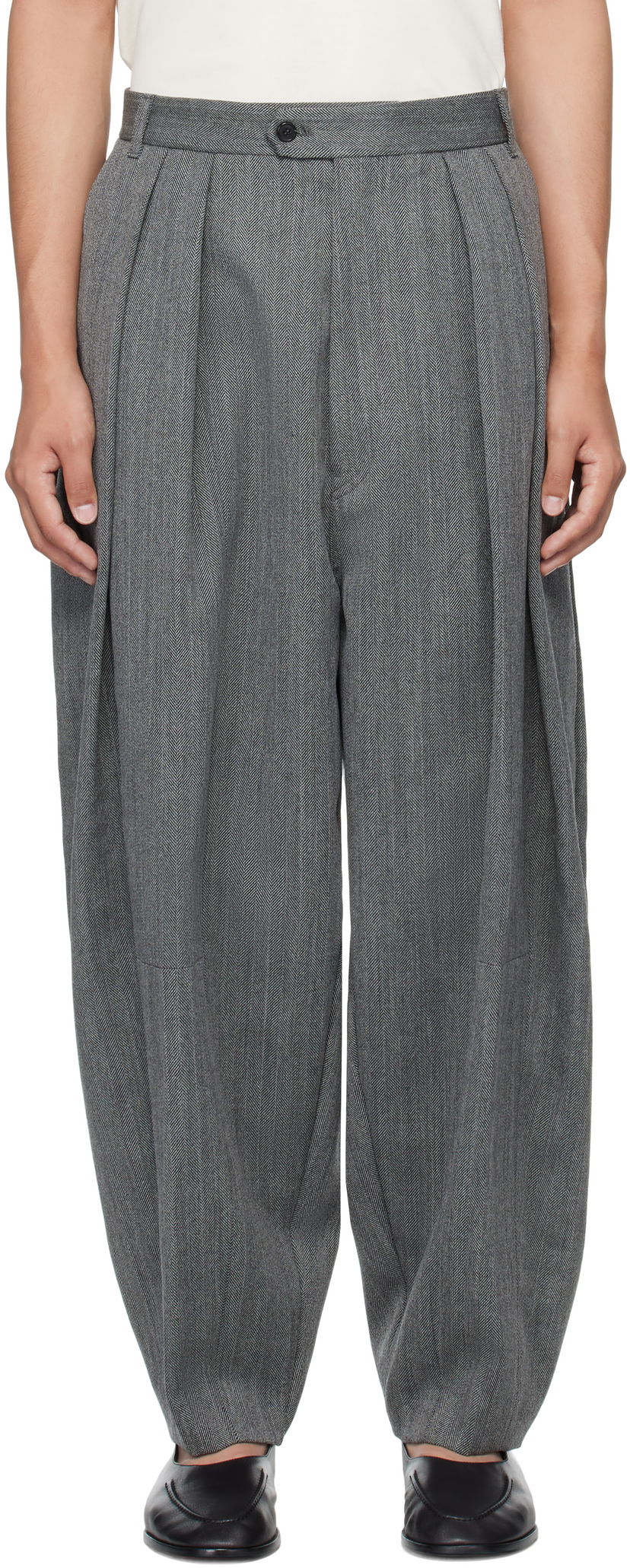 Штани HED MAYNER Hed Mayner Pleated Wide-Leg Wool Trousers Сірий | HMMB30042A-HB103