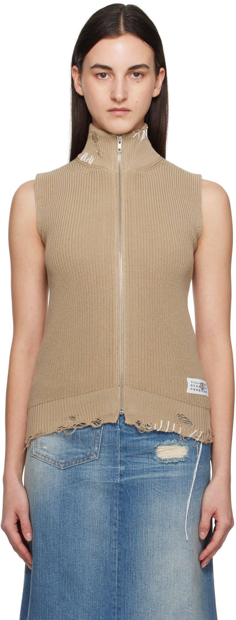 Cветр Maison Margiela MM6 Maison Margiela Eaten Knit Zip-Up Vest бежевий | S52FB0095 M13089