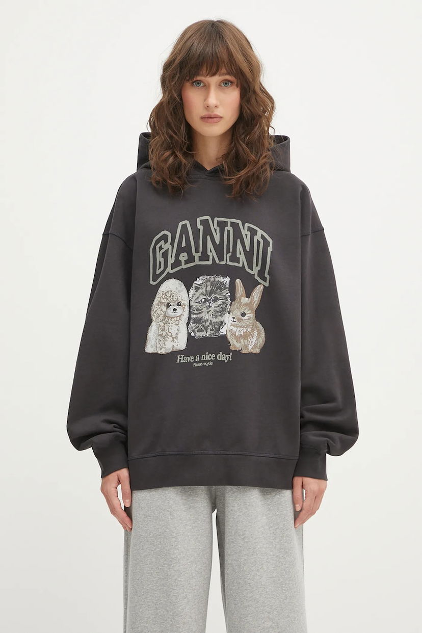 Світшоти GANNI GANNI Isoli Oversize Animals Hoodie чорний | T4270