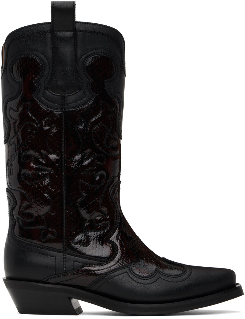 Одяг GANNI GANNI Mid Shaft Embroidered Western Boots чорний | S2857