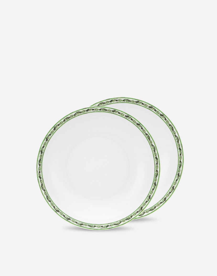 Домашній декор Dolce & Gabbana Set of 2 Porcelain Soup Plates With Green Floral Print Зелений | TC0S05TCALIUV028