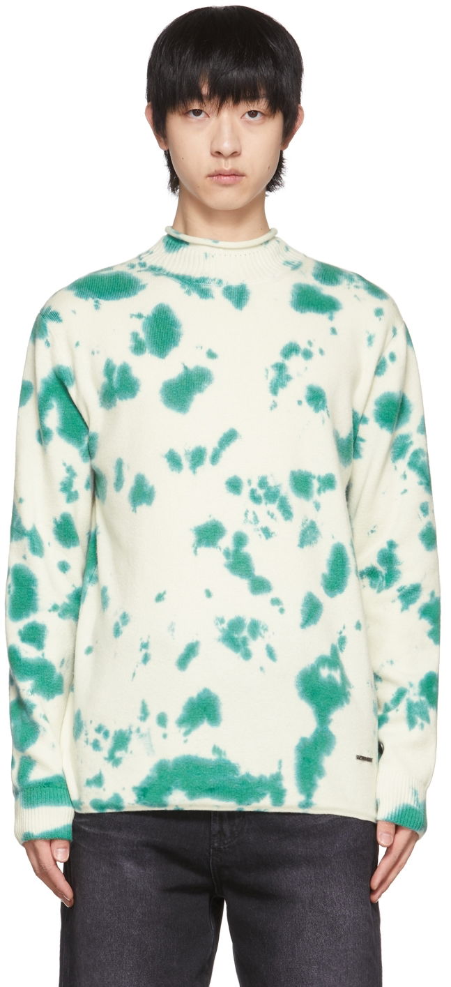 Cветр We11done Tie-Dye Mock Neck Sweater Зелений | WD-KT1-22-604-U-GR