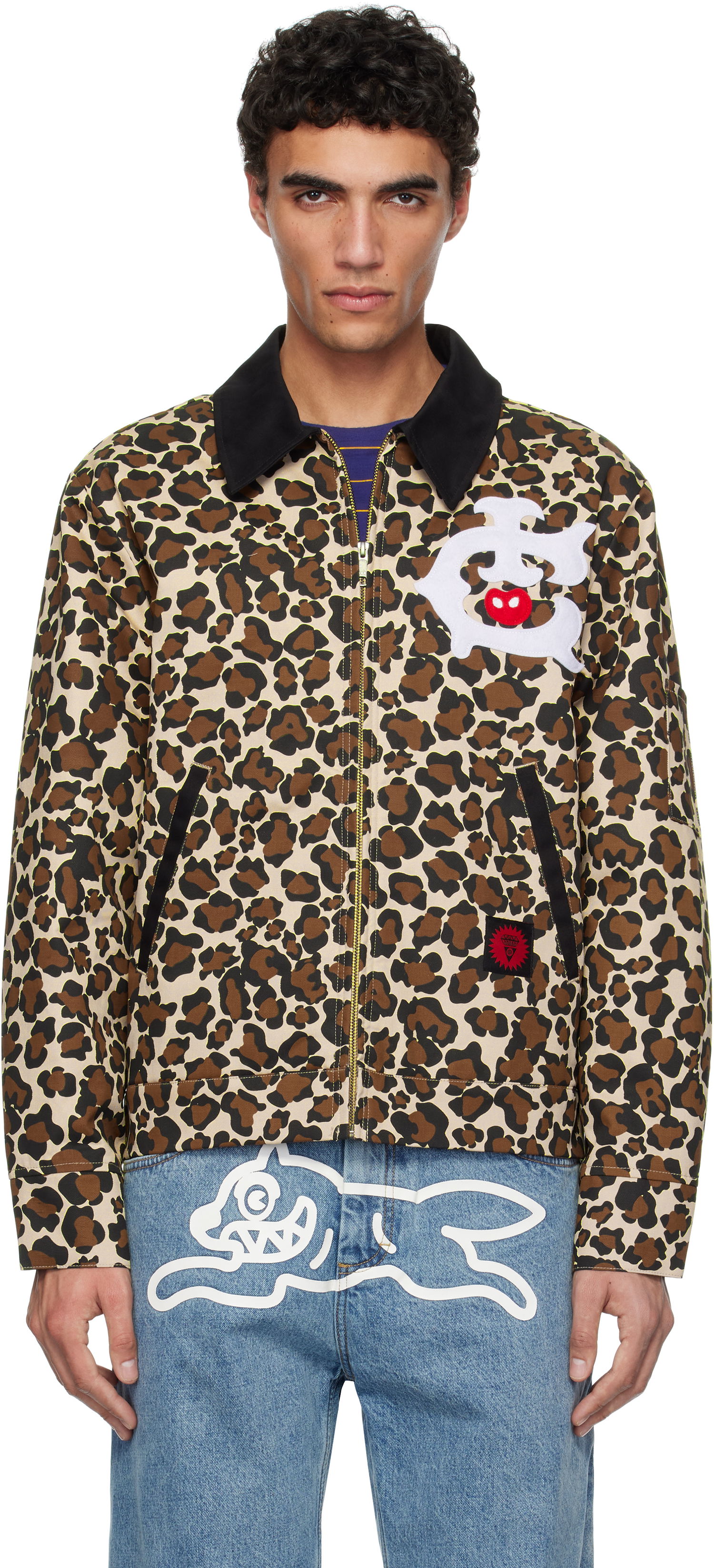 Куртка BBC IceCream ICECREAM Work Jacket with Leopard Print and Graphic Appliqué бежевий | IC25174, 0