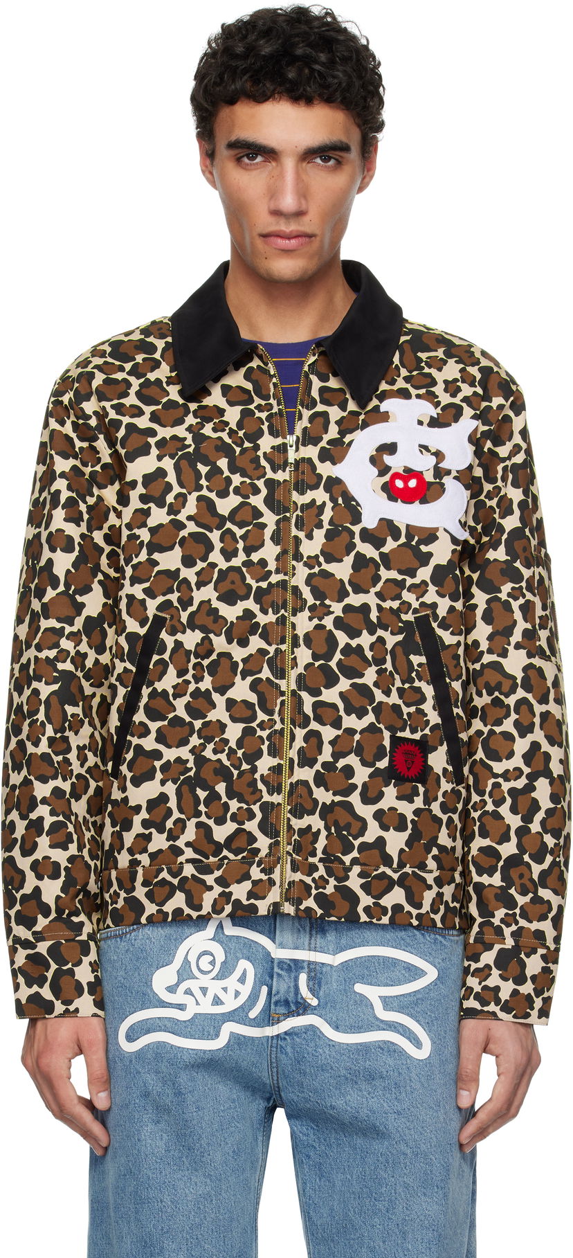 Куртка BBC IceCream ICECREAM Work Jacket with Leopard Print and Graphic Appliqué бежевий | IC25174