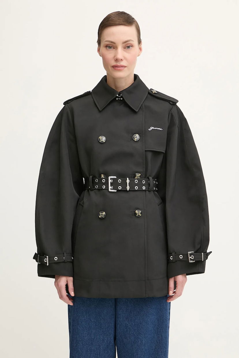 Тренчкот GANNI GANNI Heavy Twill Midi Trench Coat чорний | W0893
