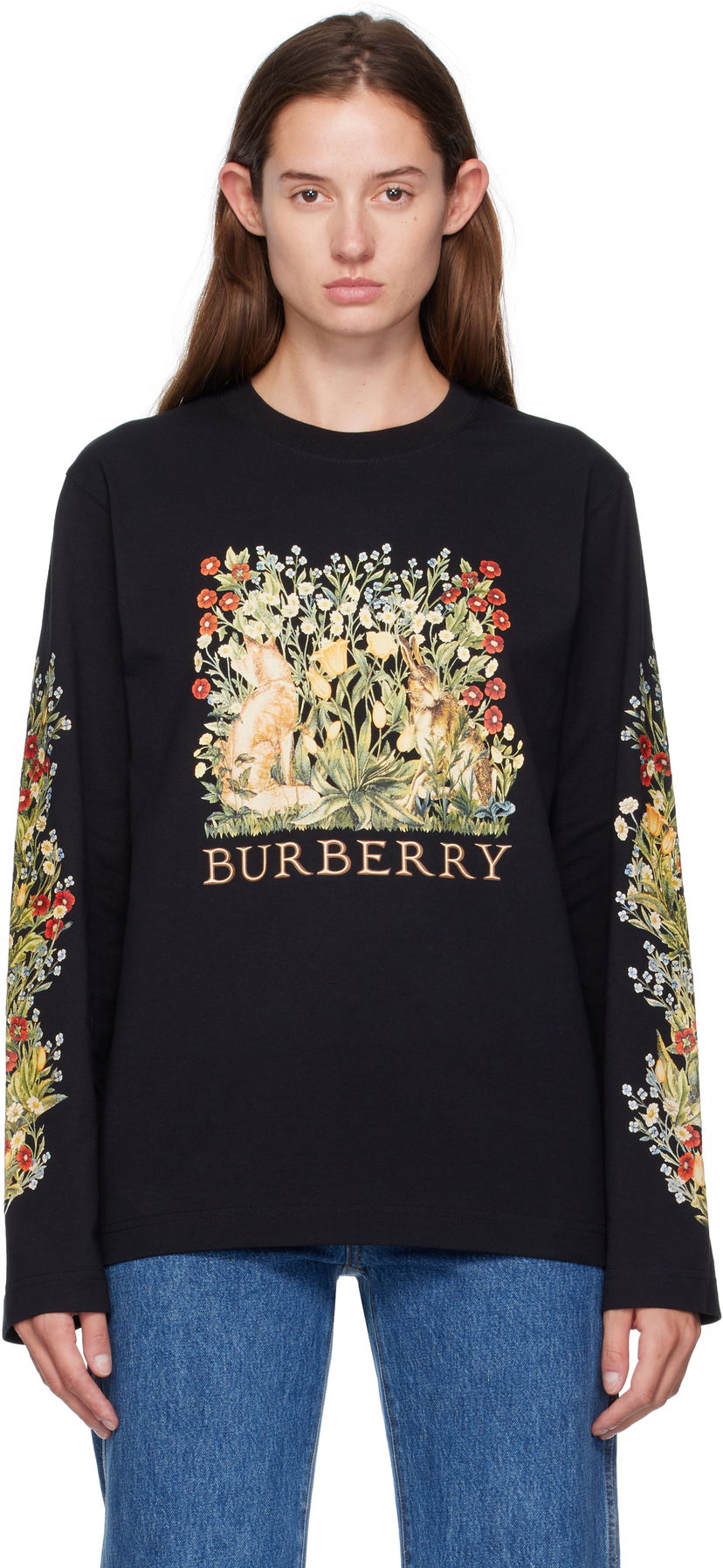 Футболка Burberry Burberry Forest Print Long-Sleeve T-Shirt чорний | 8115847