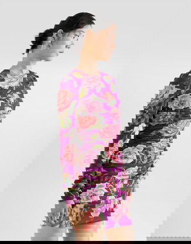 плаття Dolce & Gabbana Dolce & Gabbana Charmeuse Rose Print Sheath Mini Dress with Draping Фіолетовий | F6TLTTFSA7AHP5IG, 3