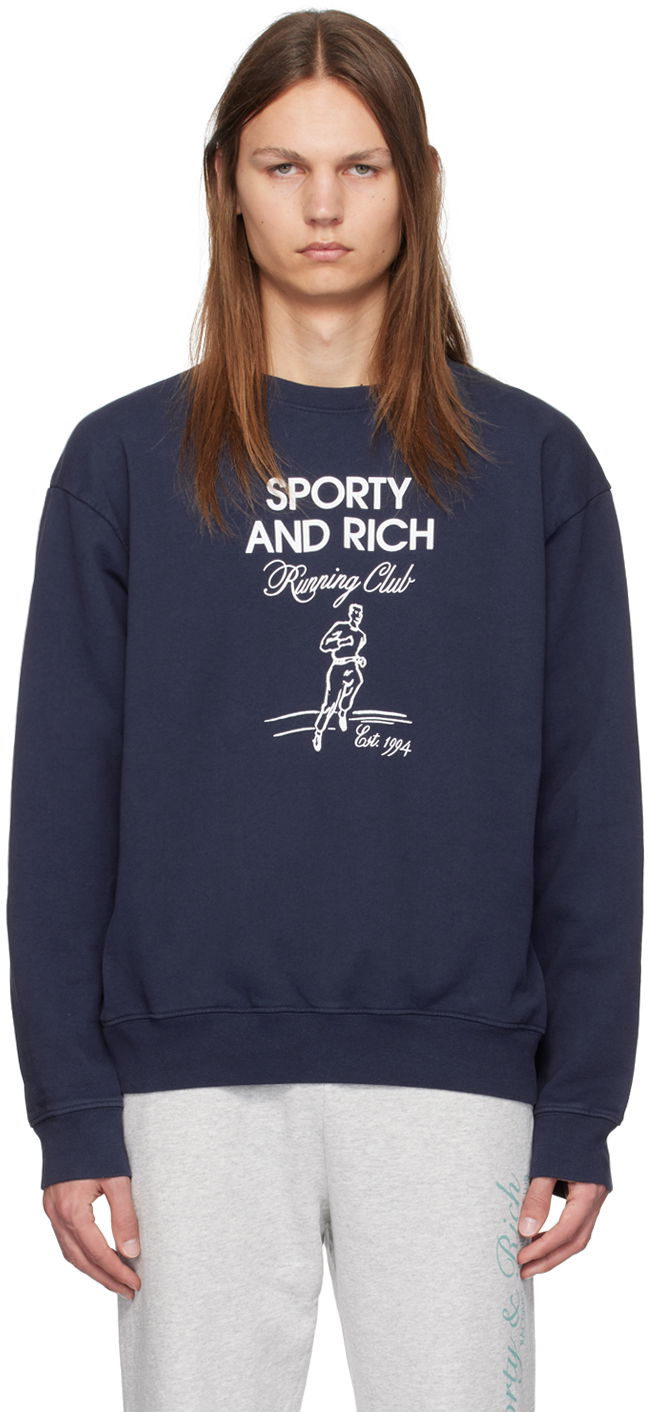 Футболка Sporty & Rich Navy Running Man Sweatshirt темно-синій | WS067S409RN