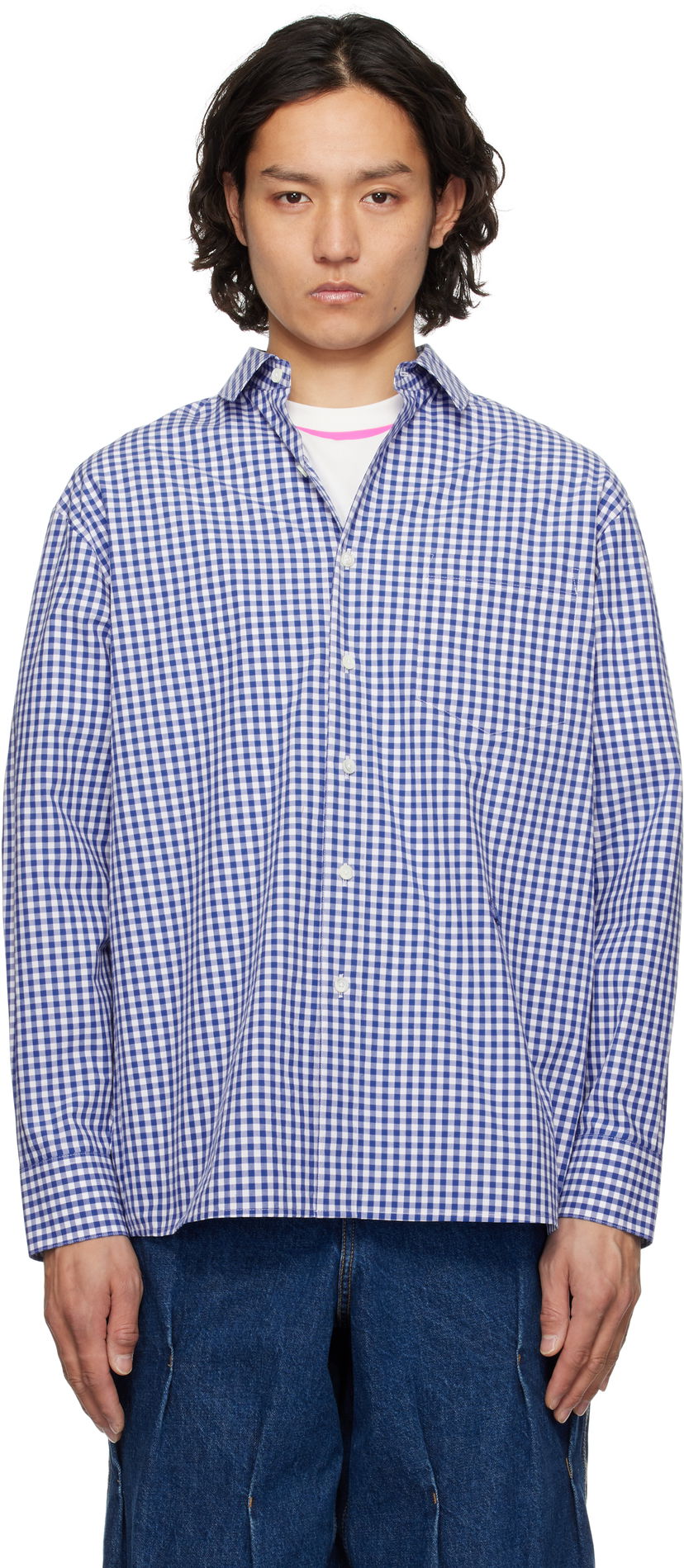 Сорочка ADER ERROR ADER error Sig; TRS Tag 03 Gingham Shirt Синій | BO42FYSH0102BL