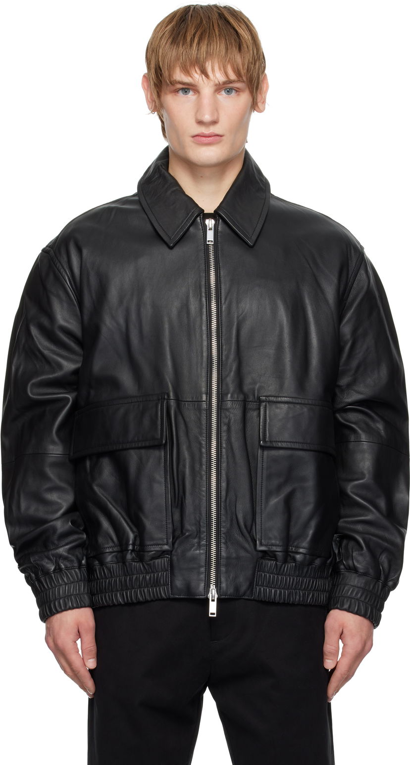 Куртка бомбер Studio Nicholson Studio Nicholson Piston Leather Jacket чорний | PISTON SNM - 1115