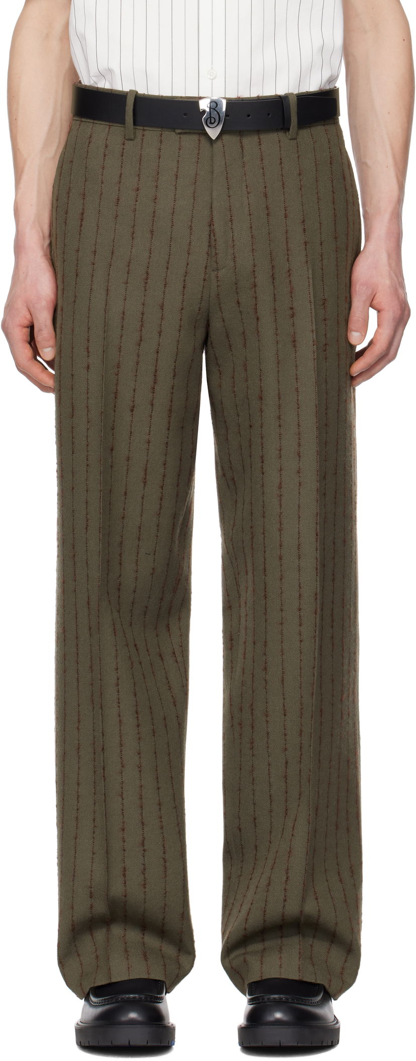 Штани Burberry Burberry Pinstripe Tailored Trousers Зелений | 8103516