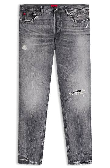 Джинси BOSS Tapered-Fit Distressed Denim Jeans Сірий | 50542703