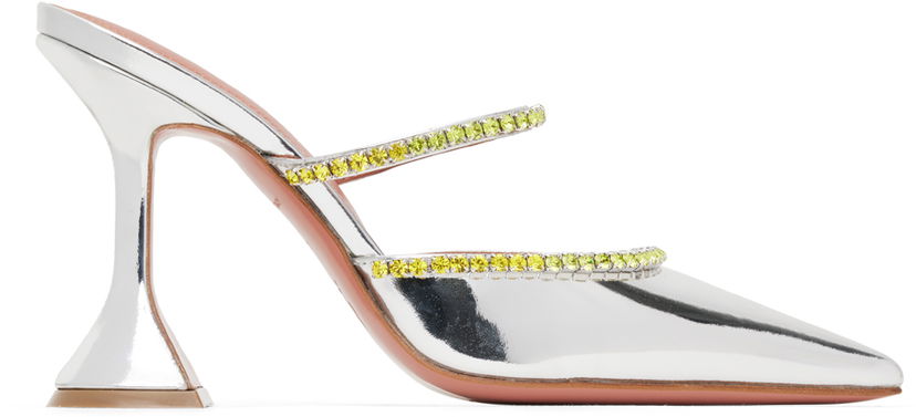Кросівки та взуття Amina Muaddi Metallic Leather Mules With Rhinestone Trim Металік | GILDA MULE OMBRE CL MIRROR