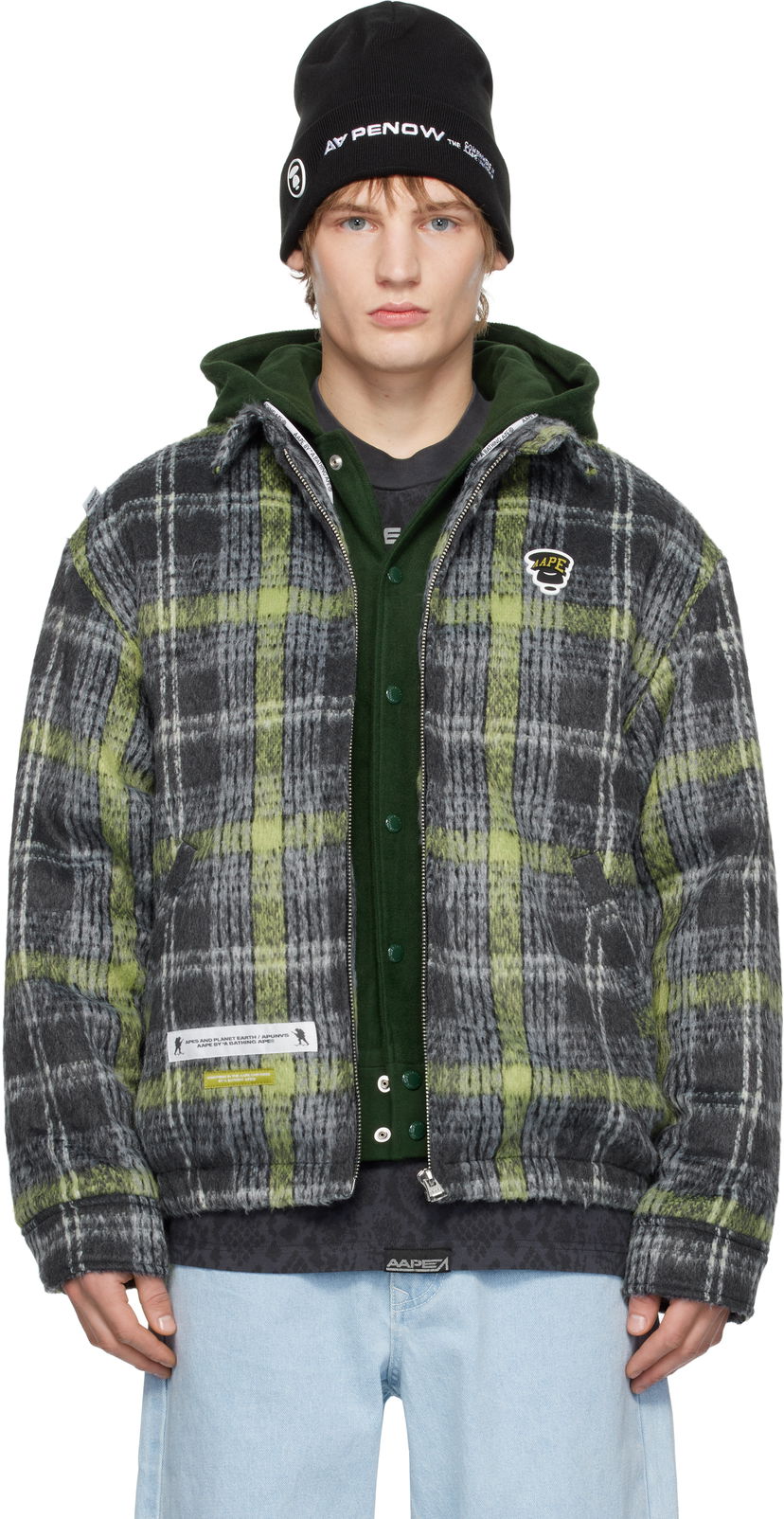 Куртка бомбер AAPE by A Bathing Ape AAPE by A Bathing Ape Moonface Logo Check Hooded Jacket Різнокольоровий | AAPJKM7681XXNGYM