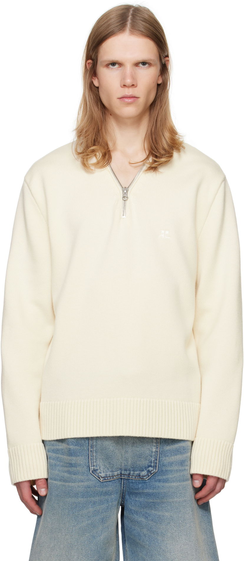 Cветр Courrèges Zipped Wool Sweater білий | 324MPU179FI0036