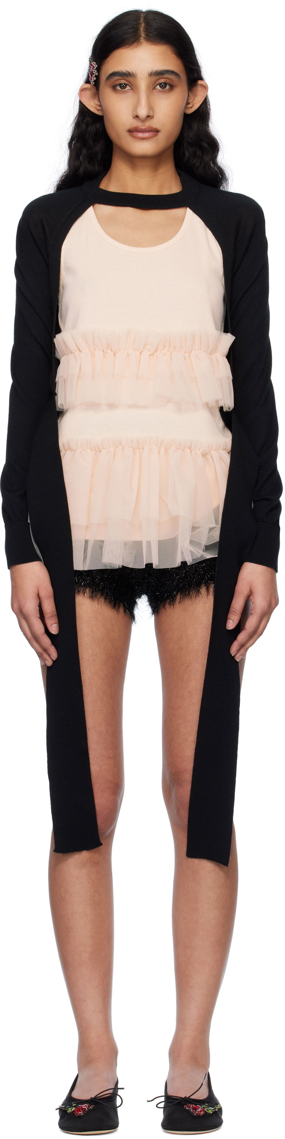 Cветр Simone Rocha Simone Rocha Cropped Cut-Out Cardigan чорний | KMK20 0647, 0