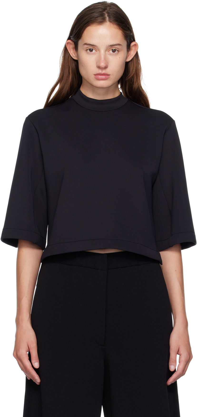 Футболка Moncler Genius x Edward Enninful Neoprene Cropped Mock Neck Tee чорний | K24038C0000289A8K