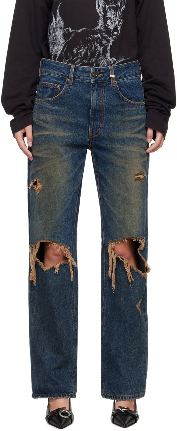 Джинси We11done Distressed Jeans Синій | WD-DP2-24-328-W-BL
