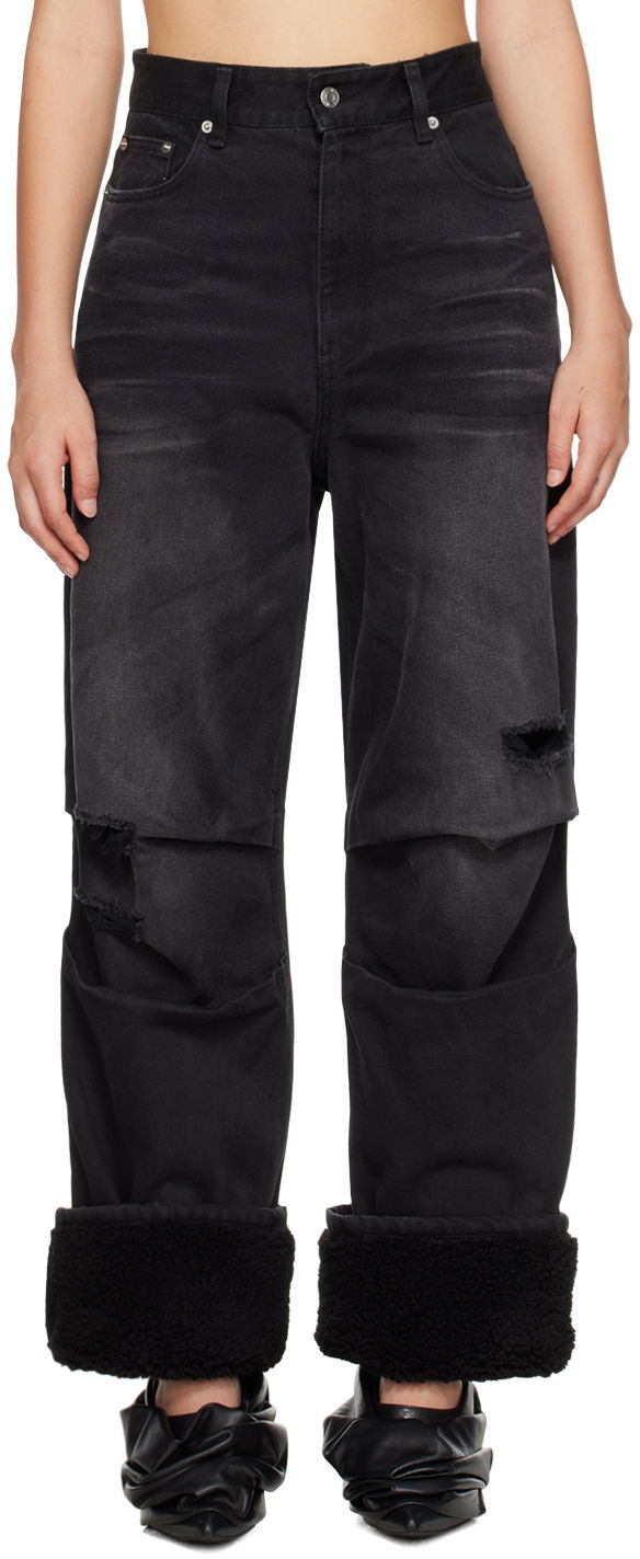 Джинси We11done We11done Shearling Cuff Jeans чорний | WD-DP3-23-316-W-BK