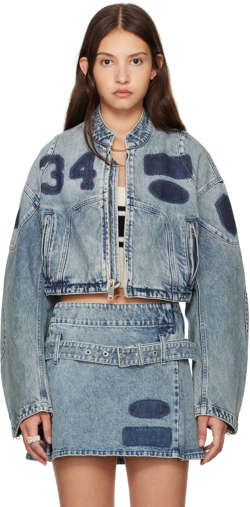 Куртка бомбер Ambush Rider Cropped Denim Jacket Синій | BWYE003F24DEN0024400