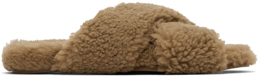 Одяг Yves Salomon Yves Salomon Curly Merino Slippers Коричневий | 25W23WAA162XXMECL