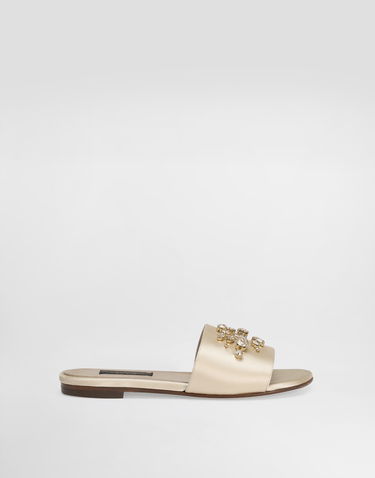 Аксесуари Dolce & Gabbana Dolce & Gabbana Flat Satin Sliders with Crystals бежевий | D11325AY69687610, 0