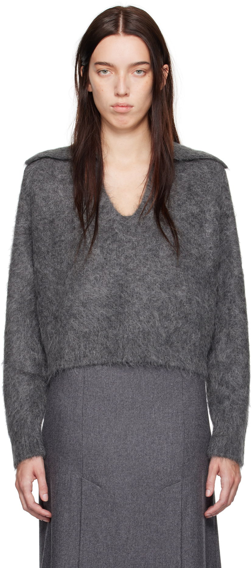 Cветр Loulou de Saison Loulou de Saison Ambrose Cropped Collared Sweater Сірий | AMBROSE