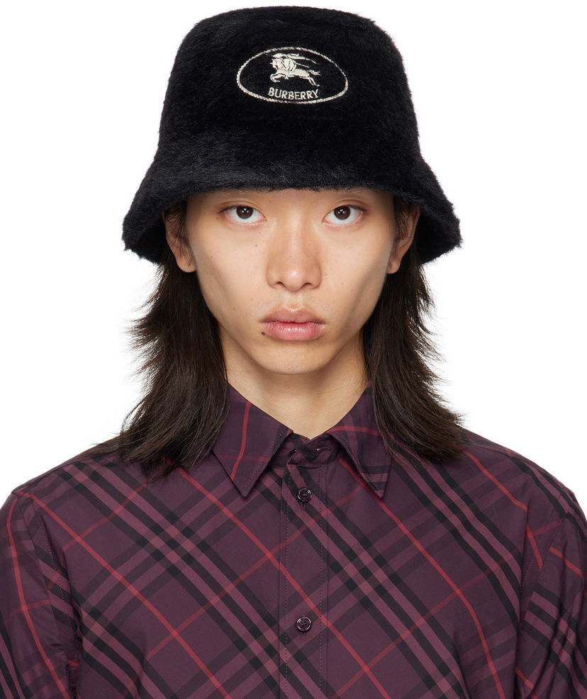 Капелюх Burberry Burberry Knight Stamp Faux Fur Bucket Hat чорний | 8114048