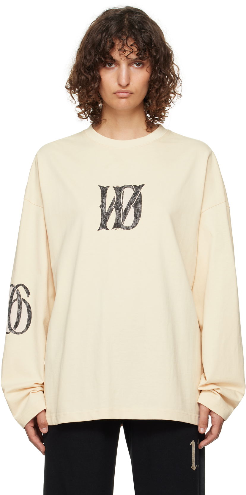 Футболка We11done Letter Logo Print Long-Sleeved T-Shirt бежевий | WD-TT3-24-746-U-BG