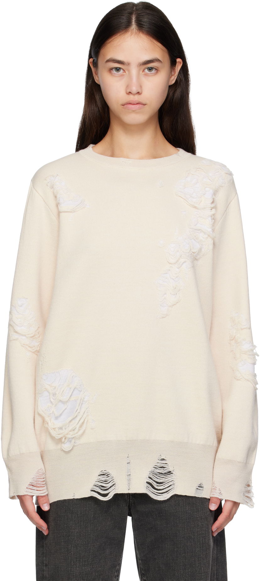 Cветр Maison Margiela MM6 Maison Margiela Double-Faced Distressed Sweater бежевий | S52HL0046 M13131