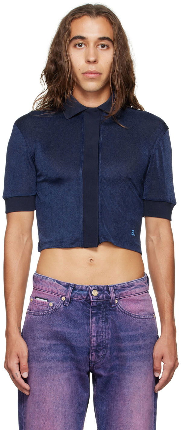 Сорочка поло Eytys Cropped Button-Up Polo Shirt Синій | A055002