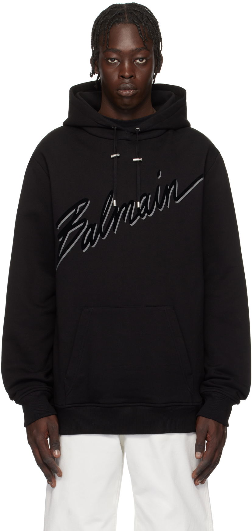 Світшоти Balmain Balmain Flocked Letter Hoodie чорний | EH1JT047BC86