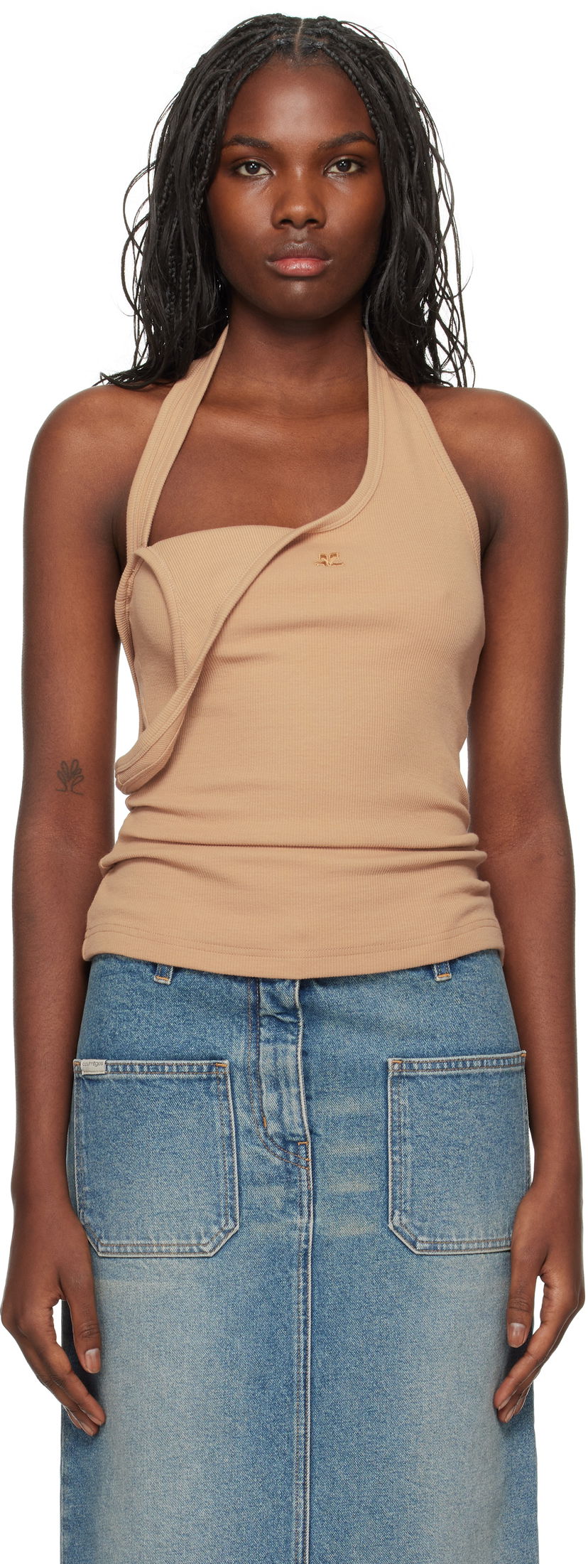 Безрукавка Courrèges Asymmetric Rib Tank Top Коричневий | 424JTO353JS0121