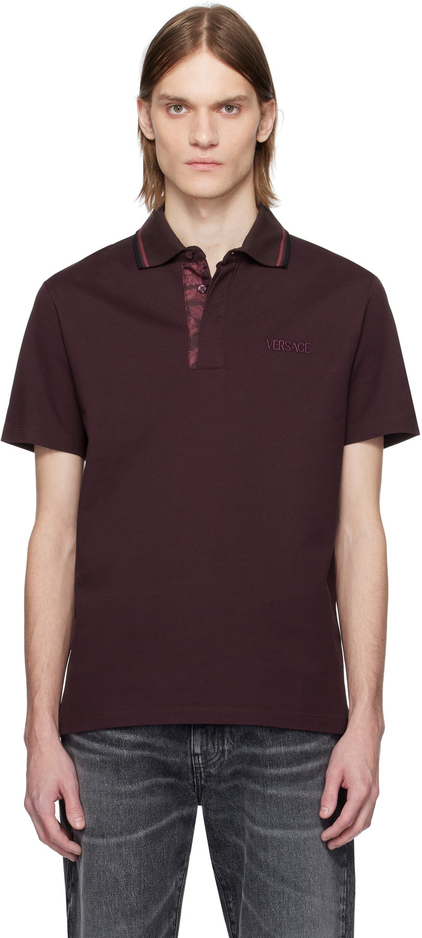 Сорочка поло Versace Versace Piqué Polo Бордовий | 1015808_1A11072