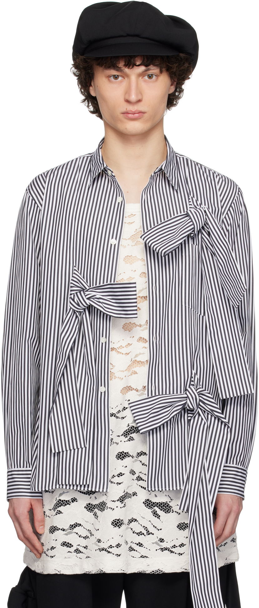 Сорочка Comme des Garçons Homme Plus Broad Stripe Tie Shirt темно-синій | PO-B018-051