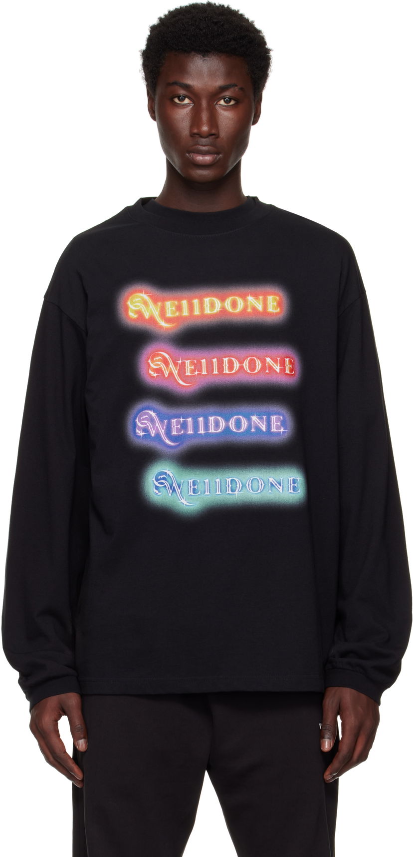 Футболка We11done We11done Neon Logo Long Sleeve T-Shirt чорний | WD-TT2-25-754-U-BK