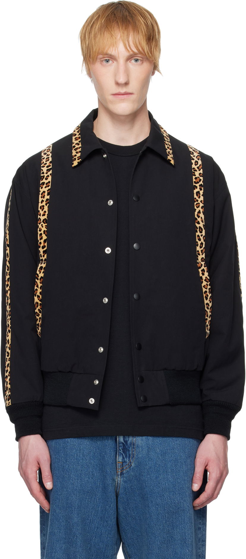 Куртка бомбер WACKO MARIA WACKO MARIA 50's Leopard Trim Jacket чорний | 25SS-WMO-BL14