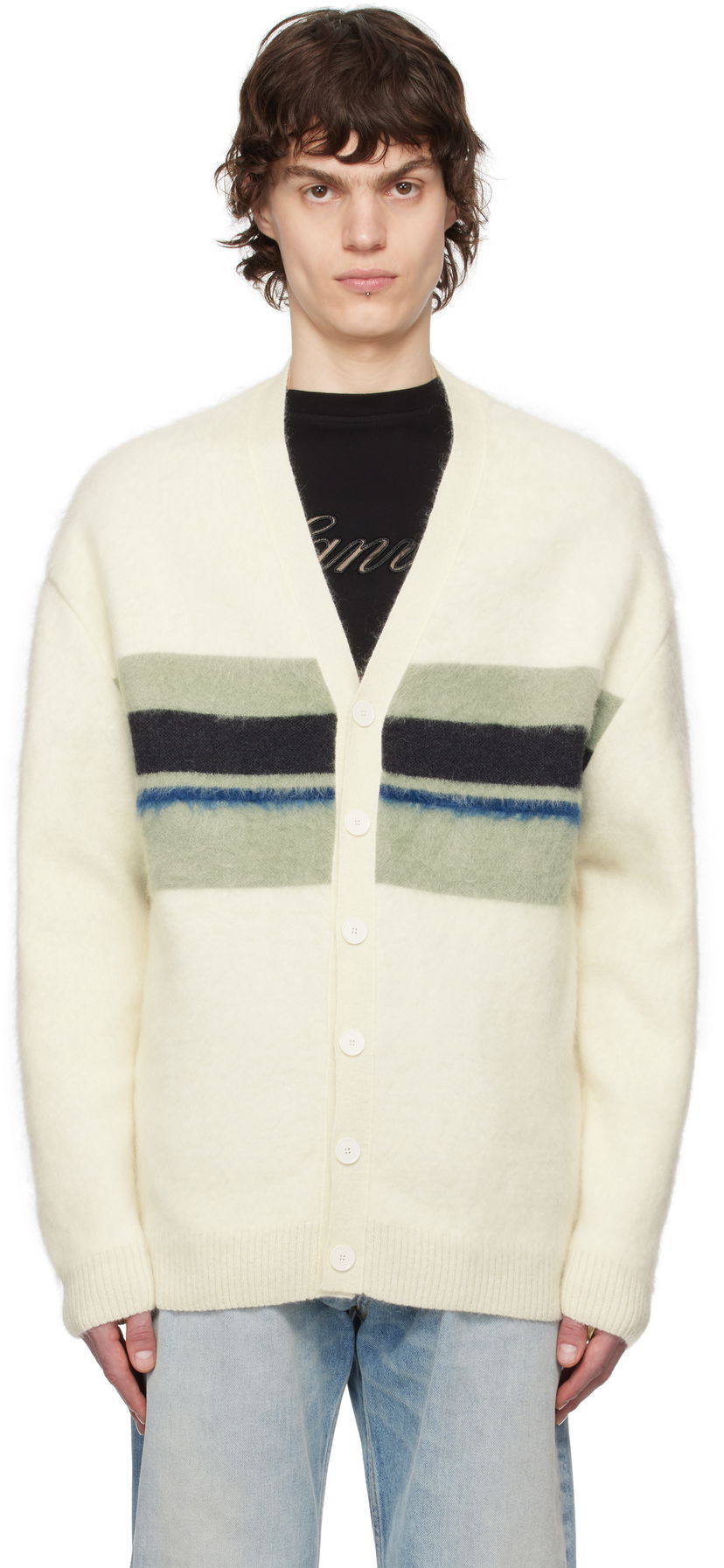 Cветр LANVIN Lanvin Striped Brushed Mohair Cardigan білий | RM-CA0034-K052-P25