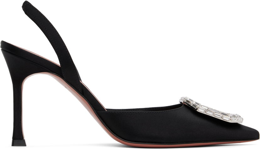 Кросівки та взуття Amina Muaddi Sling 90 Satin Heels with Crystal Buckle чорний | CAMELIA SLING 90 SR SATIN