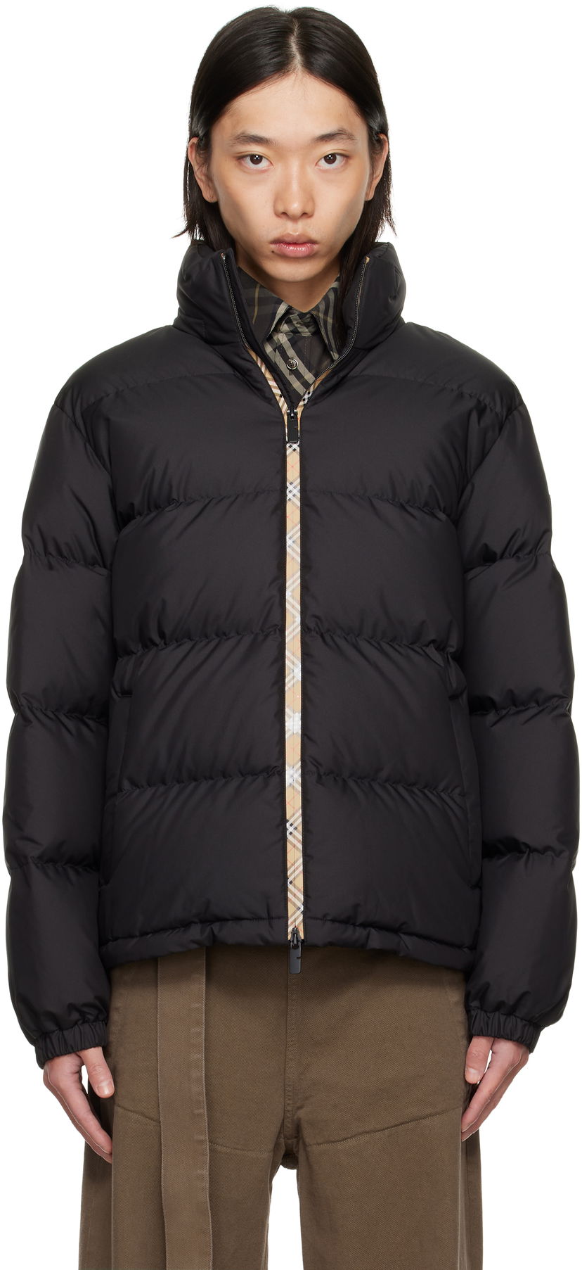 Пуховик Burberry Burberry Snowdon Checker-Tape Down Jacket чорний | 8113810