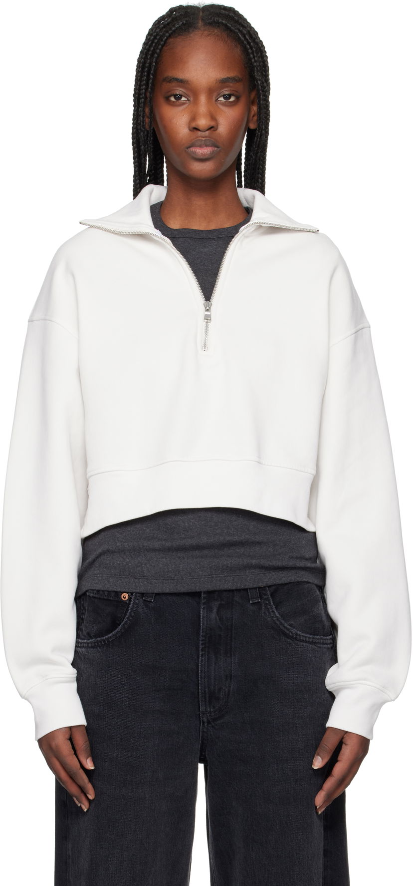 Світшоти AGOLDE AGOLDE Bethan Cropped Quarter Zip Sweatshirt білий | A7349-1697