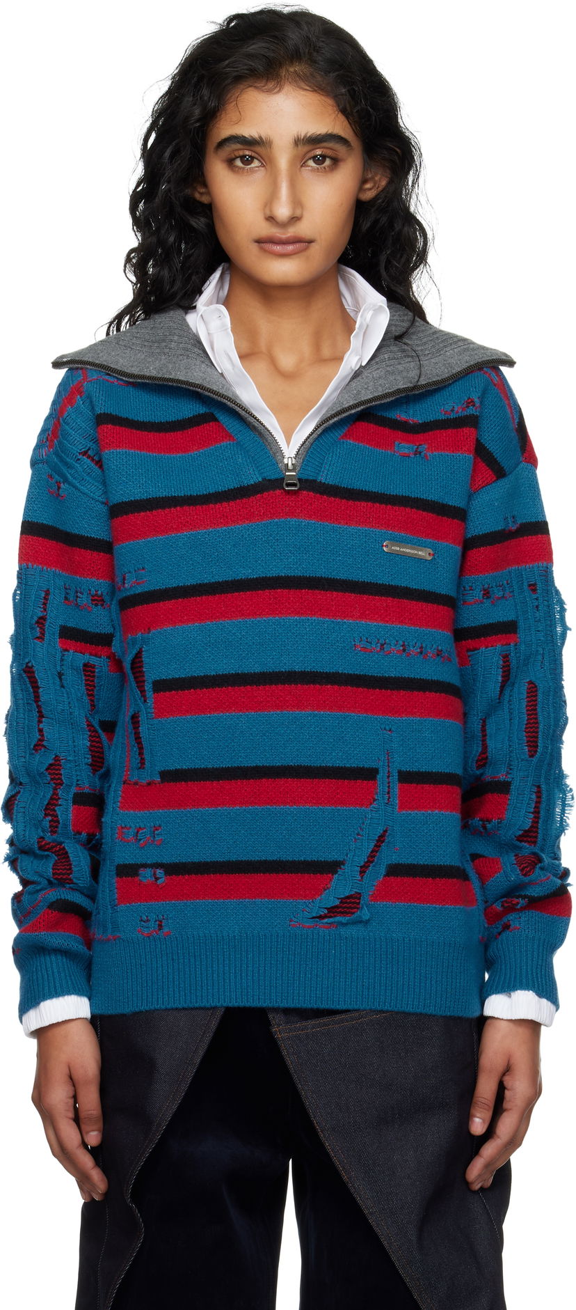 Cветр Andersson Bell Andersson Bell Stripe Jacquard Half Zip-Up Sweater Синій | atb1331m