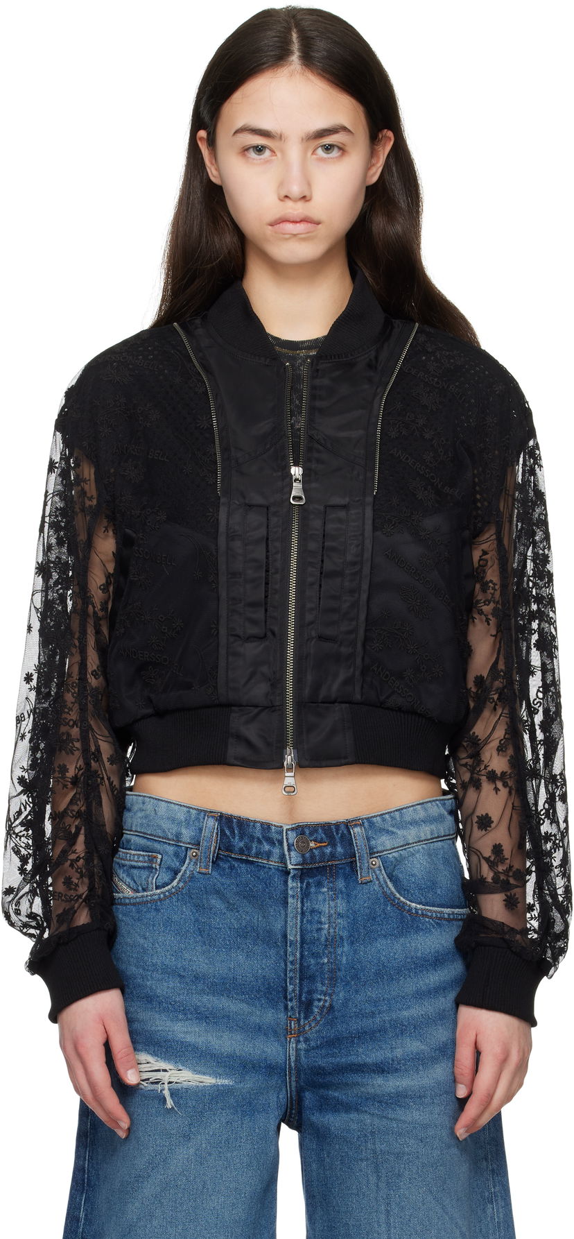 Куртка бомбер Andersson Bell Andersson Bell Layered Logo Lace Short Bomber Jacket чорний | awa702w