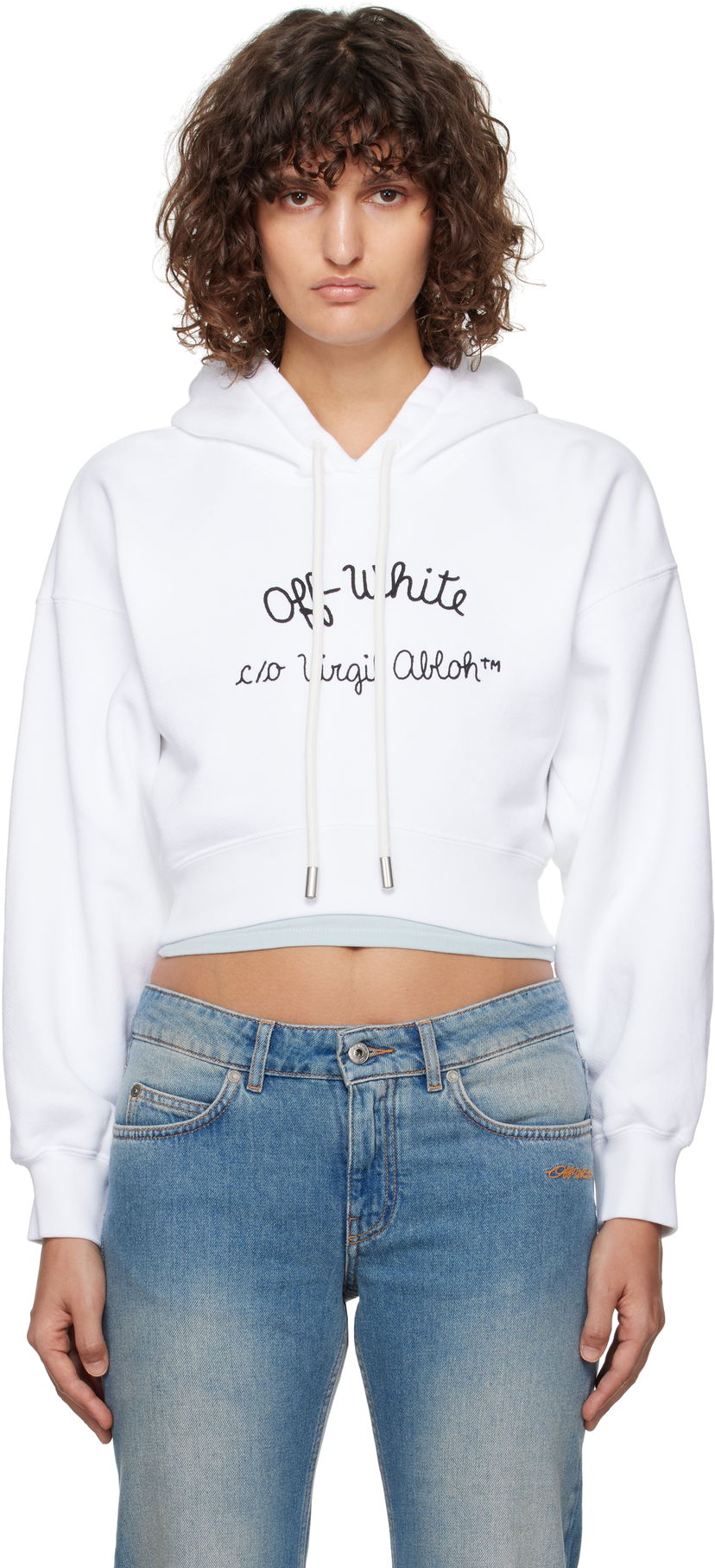 Світшоти Off-White Embroidered Script Logo Cropped Hoodie білий | OWBB056F24FLE0030110