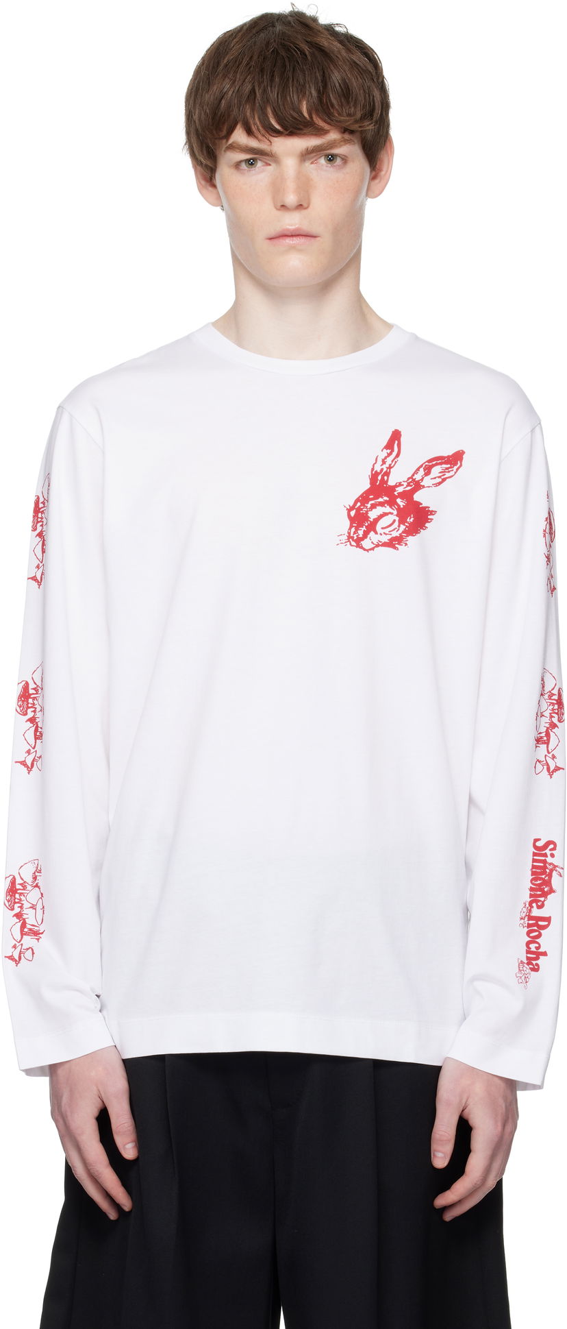 Футболка Simone Rocha Simone Rocha Tortoise & Hare Graphic Long Sleeve T-Shirt білий | 5194P51-M 0569