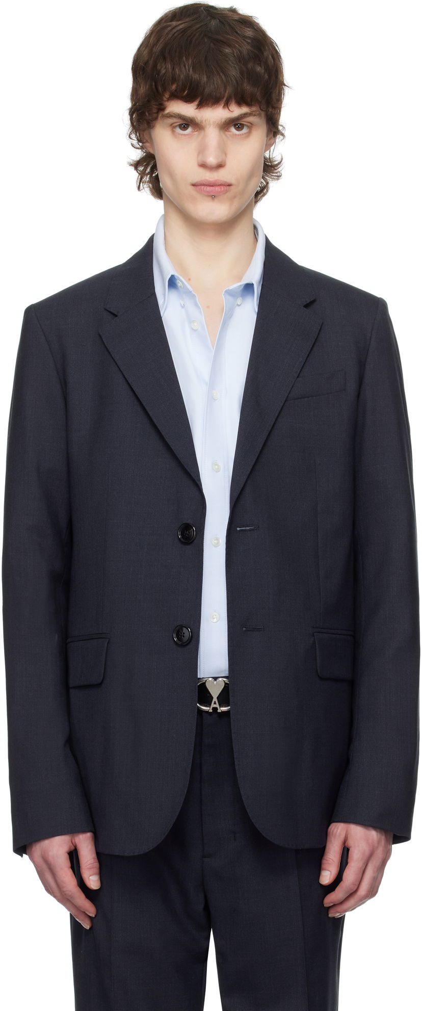 Штани AMI AMI Paris Two Buttons Wool Blazer темно-синій | HBV008.WV0043