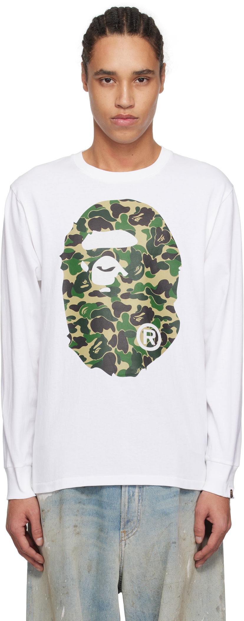 Футболка BAPE A Bathing Ape ABC Camo Big Ape Head Long Sleeve T-Shirt білий | 001LTL301015M