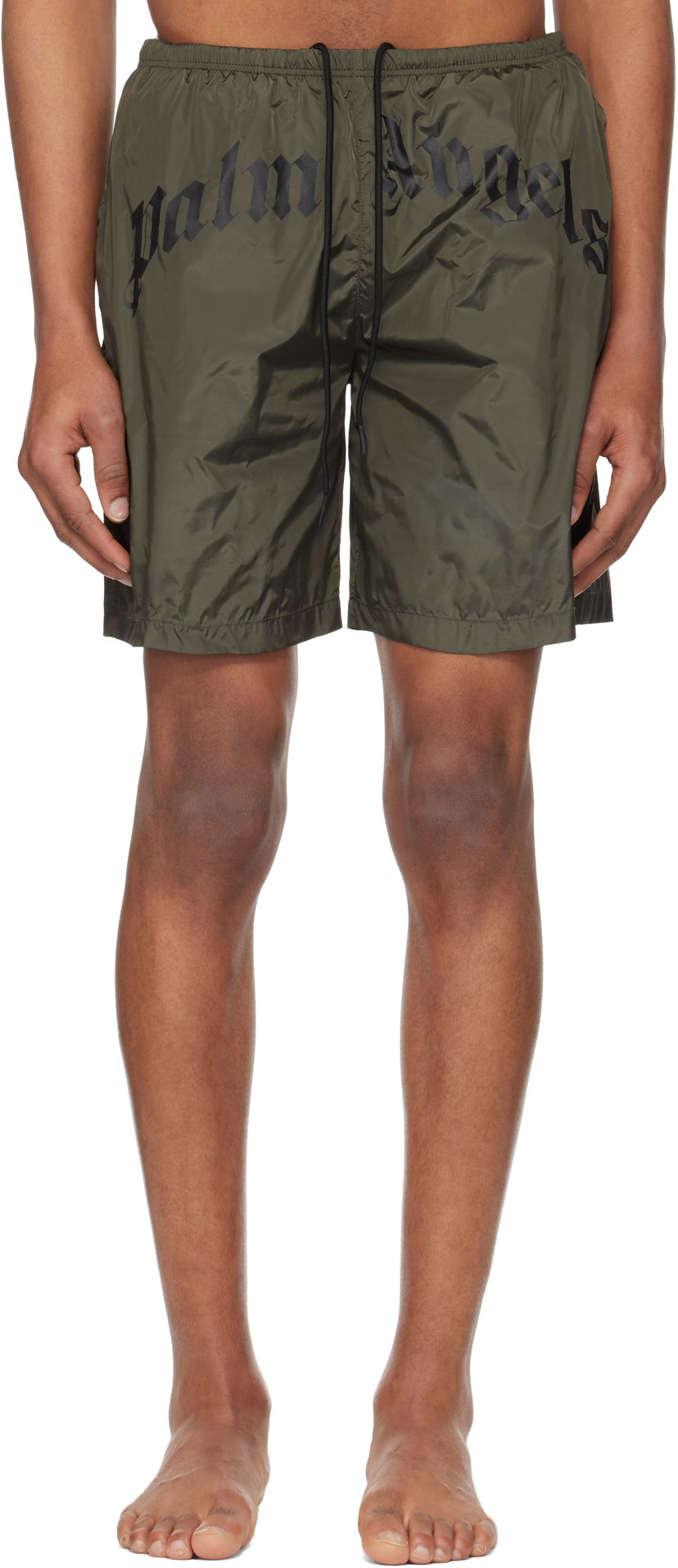 Купальники Palm Angels Palm Angels Curved Logo Swim Shorts Зелений | PMFD018S25FAB0015610